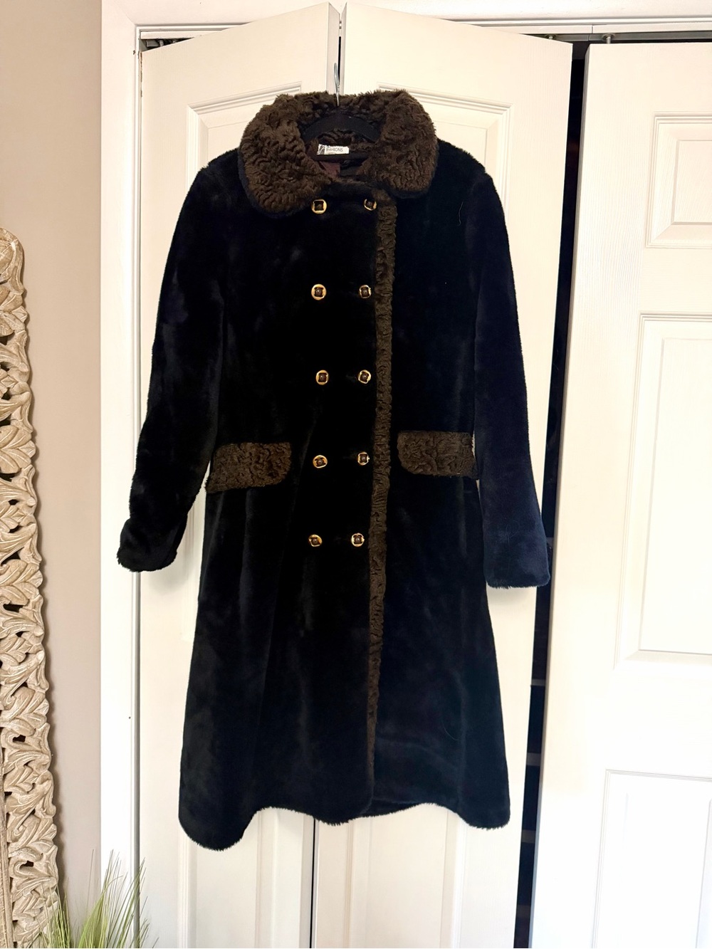 Vtg 60s 70s Fingerhut Fashions Black Faux Fur Coat Mob Wives/Penny Lane Style